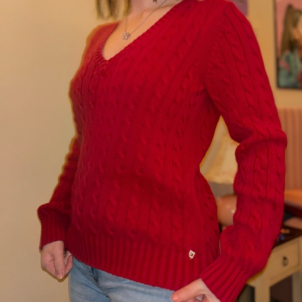 Tommy Hilfiger red V-neck sweater